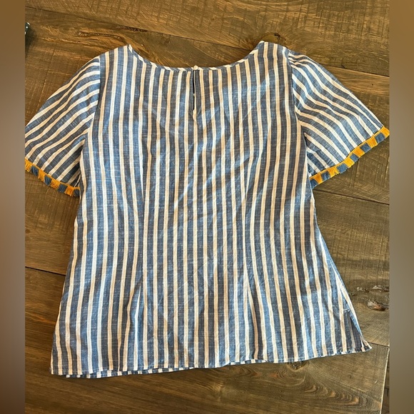 Talbots Pacific Stripe Fringe Sleeve Top Size Medium - Picture 3 of 8